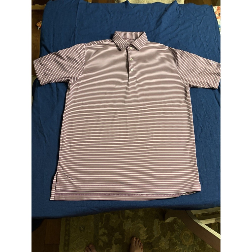 Turtleson Tour Performance  Purple Stripe Short Sleeve Polo Shirt  Mens Medium